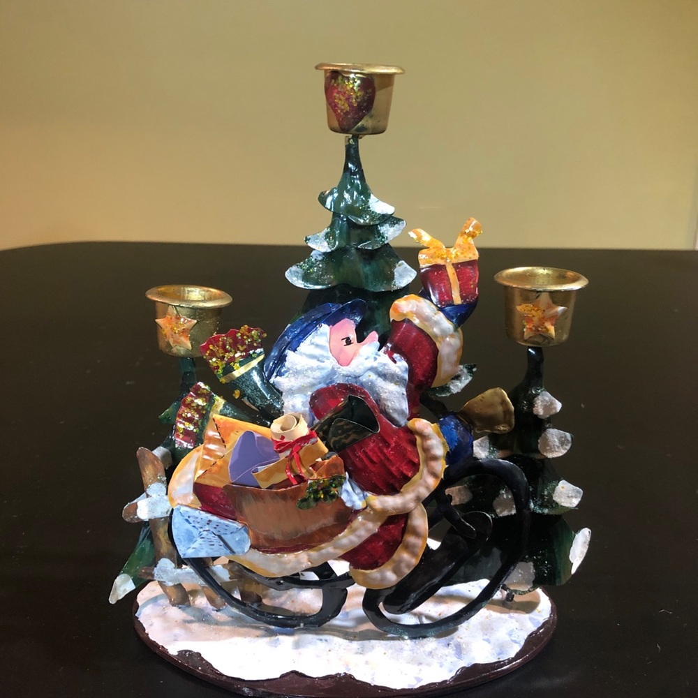 Metal Santa candle holder Christmas decor